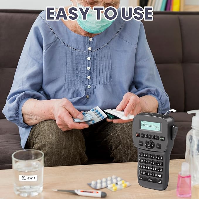 Label Maker Machine with-Tape Waterproof, Rechargeable Label Maker Portable, Keyboard Label Makers with Backlit Screen, Bluetooth Labeler for School Office Industrial Use, LM1600 Black