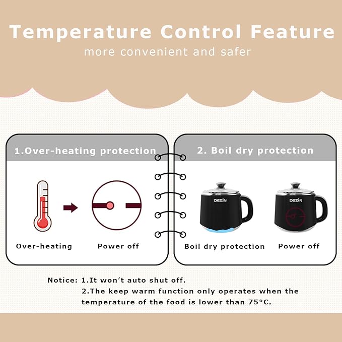 Dezin Hot Pot Electric with Steamer, Rapid Noodles Cooker, Stainless Steel Electric Pot 1.6 Liter, Perfect for Ramen, Egg, Dumpling, Soup, Oatmeal with Temperature Control and Keep Warm Function