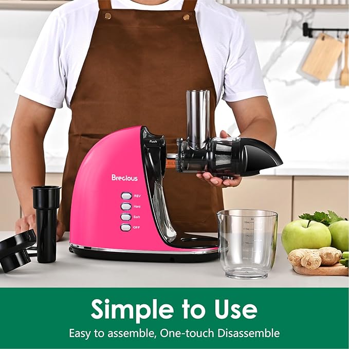 Slow Masticating Juicer,Brecious Cold Press Juicers with 2 Speed Modes & Quiet Motor,Juicers Machines Vegetable and Fruit with Reverse Function,Celery Juicer,BPA-Free,Easy to Clean (Pink)