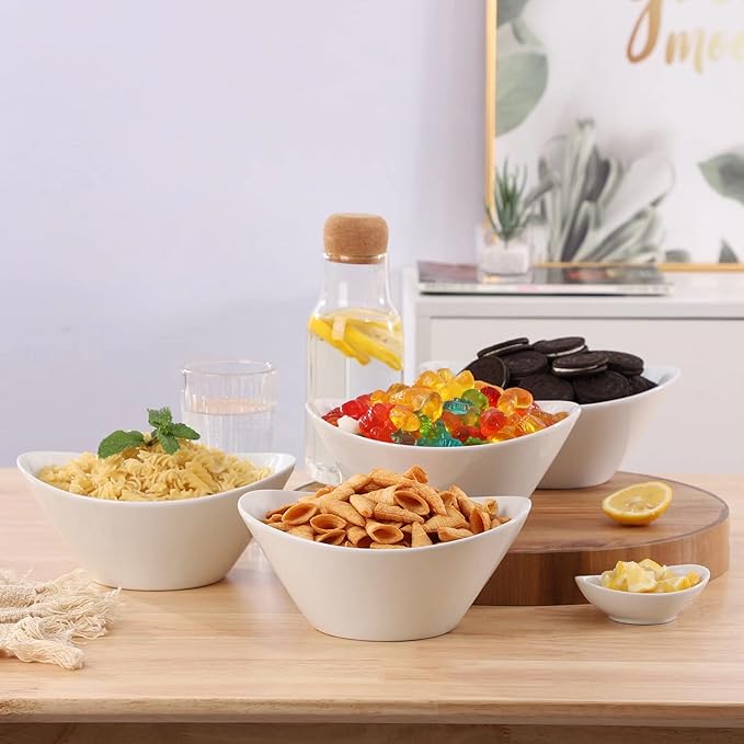 Porcelain Salad Bowls, 38 Ounce pasta bowls set of 4, 8 inch White serving bowls for cereal, soup, ramen, snacks, rice, Oven Dishwasher Safe