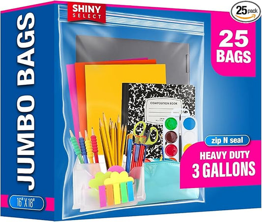 [ Pack of 25 ] Big Resealable 3.5 Gallon Large Freezer Bags for Moving, Packaging, Storage, Meal Prep, Food Storage, Brining, Closet Organization