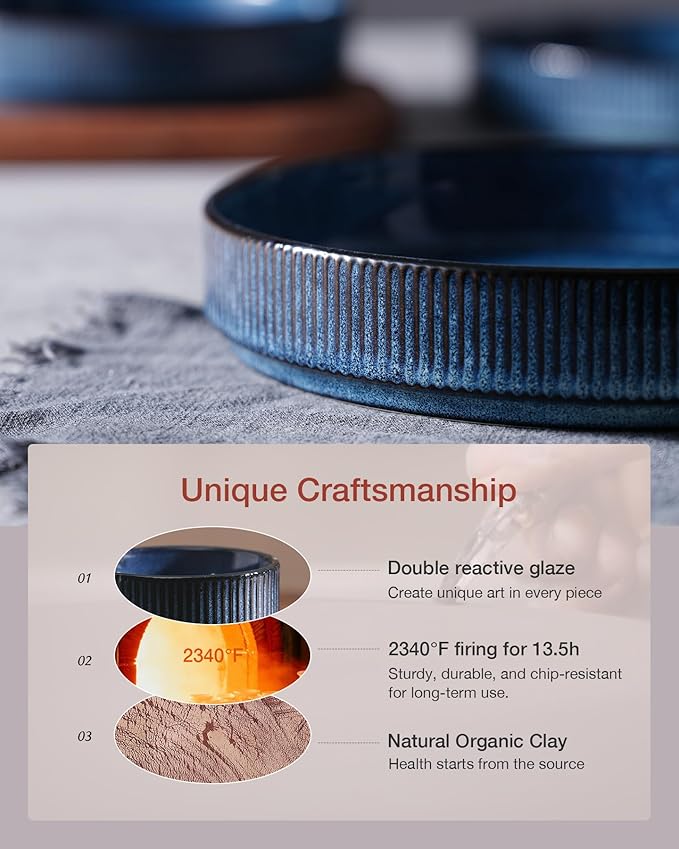 famiware Star 7.5" Pasta Bowls Set, Salad Bowl Set of 6, Double Reactive Glaze, Stackable, Perfect for Your Friend for Housewarming, Thanksgiving, Christmas, Nebulas Blue