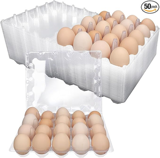 50 Pack Bulk Egg Cartons, Clear Plastic Chicken Egg Holders, Egg Tray Carton Holder for Home & Kitchen, Farm & Market Use, An Eco-Friendly Egg Storage Solution, 20 Grids(Medium Size)