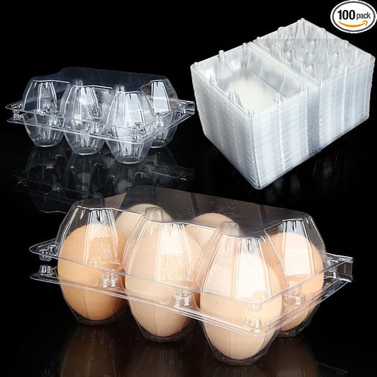 100PCS Egg Cartons Cheap Bulk, Each Holds Half Dozen Eggs (6 Eggs), Plastic Chicken Egg Carton Egg Tray Egg Cartons Holder for Family Pasture Farm Market