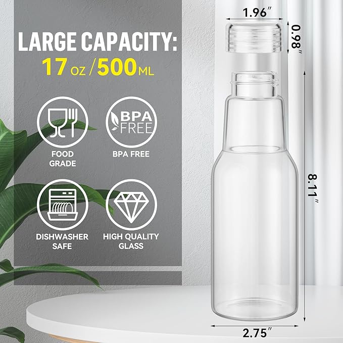 17 Oz Glass Juice Bottles with Lids, Glass Bottles, BPA Free, Borosilicate Glass for Juicing, Smoothies, Infused Water, Beverage Storage, Shaker Bottles (4 Pack)