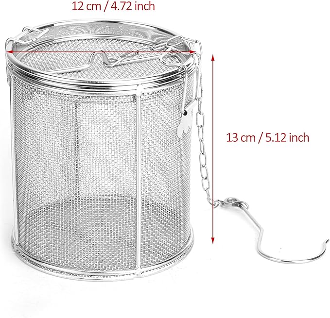 AUNMAS Stainless Steel Tea Ball Strainer and Spice Filter, 4.7 Inch Infusion Basket for Loose Leaf Tea, Soup Seasonings, Broth with Hook,12 x 13cm