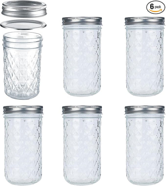 22oz/650ml Mason Jars with Airtight Lids Glass Canning Jars with Regular Lids Spice Jars Honey Jars for Yogurt,Jam,Spice,Overnight Oats Canning, Preserving,Decorations,Jelly,Dessert,6 Pack (22oz)