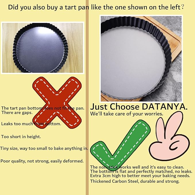 DATANYA Tart Pan 9 Inch Tart Pans Removable Bottom, Non-Stick Quiche Pan Carbon Steel Heavy Duty Pie Pan 9 Inch Tart Pan Loose Bottom, extra high of 1.2 Inches