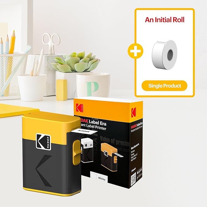 KODAK Label ERA Label Maker Machine, Yellow (Label Printer with 1 Roll Sticker Label)
