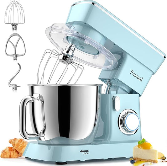 Stand Mixer, 6QT 10+P Speed Tilt-Head Kitchen Electric Mixer, Food Mixer with Stainless Steel Bowl, Dough Hook, Flat Beater, Wire Whisk, Splash Guard-Blue