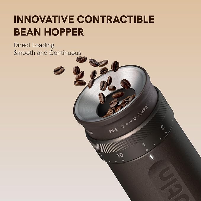 OutIn Fino Portable Electric Coffee Grinder,Adjustable Coffee Bean Grinder with 28 Precise Grind Setting,One-Button Burr Coffee Grinder with Fast‑Charge Battery, Auto‑Stop & Clog‑Protection