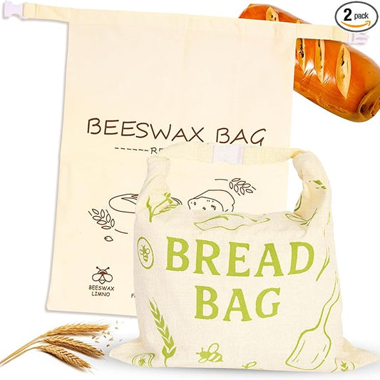 2 Pack Beeswax Bread Bag for Sourdough - Reusable Sourdough Bread Bags, Bread Bags for Homemade, Keep Your Loaf Fresh for Days Extra Large and Easy to Clean Cotton Storage Bag XL 17x13 Inch