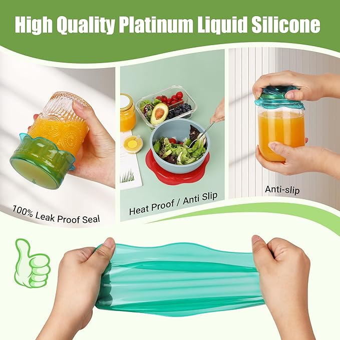 Silicone Stretch Lids for Food Storage in Fridge, Reusable Elastic Bowl Covers for Cup, Cans, Jars, Round & Rectangle Container, Food Grade Silicone Microwave Food Cover, 12 PCS, Multicolor