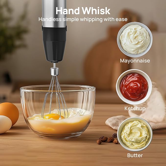Consciot 10-in-1 Immersion Blender Handheld Max 1100W with Entire Stainless Steel Blender Shaft, Trigger Speed Control, 800ml Beaker, 600ml Chopper, Beaters, Frothers, Hooks, Masher, Whisk & 600ml Cup