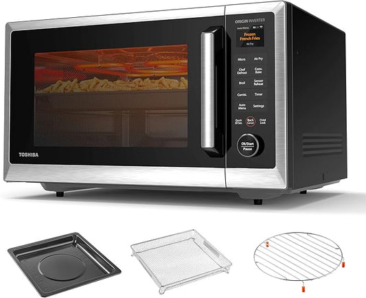 TOSHIBA ML2-STC13SAIT(SS) Air Fryer Combo Countertop Microwave Ovenwith 2.4-Inch Color Screen, Origin Inverter Technology, Smart Sensor, Compatible with Alexa, 1100W, 1.3 Cu.Ft, Silver