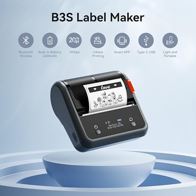 NIIMBOT B3S Label Maker Machine,3 Inch Thermal Label Printer,Portable Bluetooth Printer for Barcode, Address, Labeling,Good Choice for Home Office and Small Business