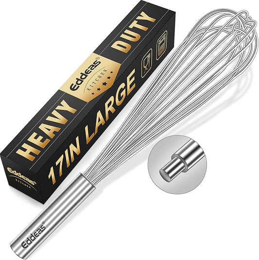 17in Large Whisk,Heavy Duty whisk, Stainless Steel whisk Suitable for Mixing Thick batter, Dry Ingredients and Seasonings.Accessories for professional commercial kitchens.