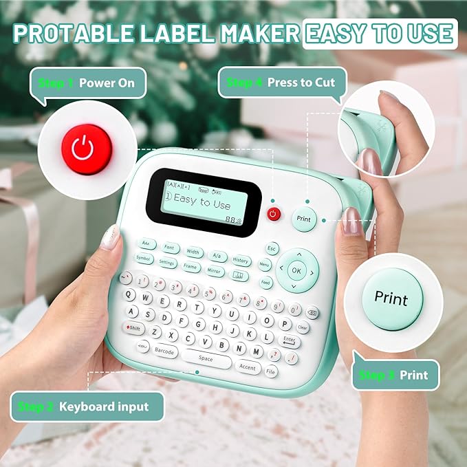 D210S Kids Label Maker, Label Maker Machine with Waterproof-Labels, Portable Keyboard Labeler Machine with-Tape 12mm 0.47 Laminated White, Multiple Symbols for Home Garden Office School Kids Use