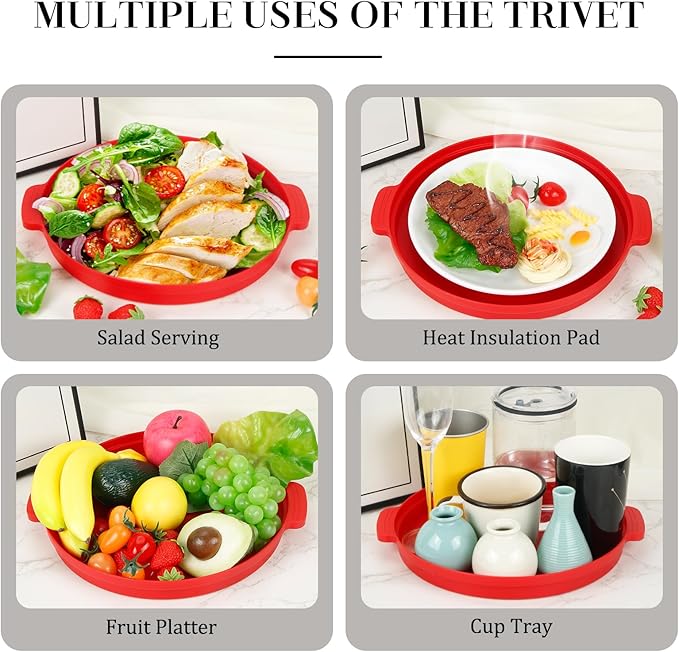 10.7 Inch Microwave Food Cover with Heat Insulation Mat, Anti-Scald Collapsible Microwave Splatter Cover, Multi-Functional as Colander & Fruit Plate, Dishwasher Safe, Ideal for Meal Prep (Red)