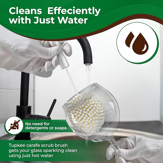 Tupkee Wine Glass Cleaning Brush – Soft Non-Scratch Foam Bristles – Goblet & Stemware Wine Glass Cleaner Brush for Glassware, Crystal, Bottle, & Mugs – Fits Tupkee 20oz Glass Tumbler – Made in the USA