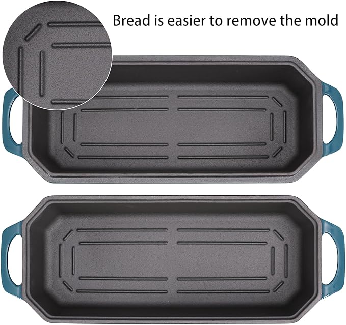 Bread Pan Cast Iron Loaf Pan with Lid Bread Loaf Pan 13x5 Inch Enameled Cast Iron Sourdough Bread Pan,DarkCyan