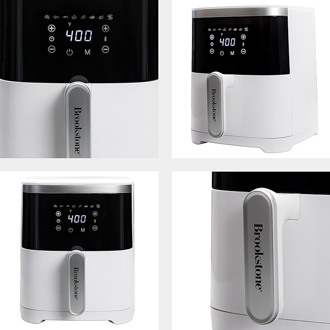 Brookstone Air Fryer – 4.5 Qt, 1300W Large Capacity Fryer with LED Display, 8 Presets, Adjustable Temp, Oil-Free Kitchen Appliance for Baking, Roasting, Frying, Healthy Crispy Meals, White