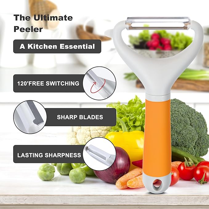Li&Zhao Vegetable Peelers - Potato Peelers Fruit Peeler Veggie Peeler Carrot Peeler Apple Peeler Garlic Peeler for Kitchen Julienne Peeler, Dishwasher Safe(Orange)