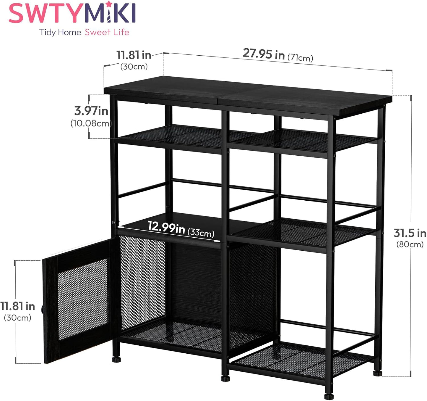 SWTYMIKI Coffee Bar Cabinet Station - Farmhouse Small Coffee Stand Station with Doors, Rustic Storage Organizer for Kitchen, Buffet Sideboard Cabinet Table for Home, Office, Corner, Bar, Black