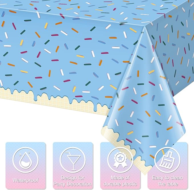 6pcs Sprinkle Ice Cream Party Decorations Tablecloths,Disposable Plastic Rectangle Table Covers for Baby Shower Sweet One Girl Birthday Donut Themed Party Supplies, 3 Color,54 X 108 Inch
