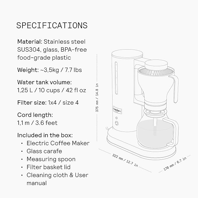 aarke Coffee Maker - Electric Drip Brewer with Automatic Drip-Stop, Stainless Steel Machine with 10 Cup Glass Carafe, Brews Full Pot in Under 6 Minutes