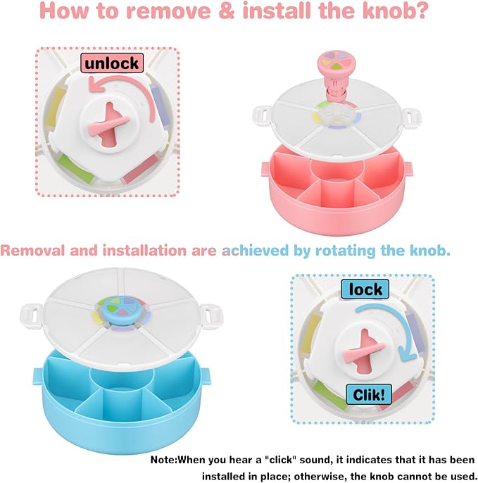 Kids Snack Spinner – Reusable Snack Container with 5 Compartments & Lid, BPA/PVC-Free, Dishwasher Safe, Perfect for Travel, School Lunches & On-the-Go Snacking, Pink