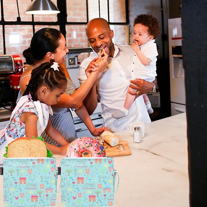 Reusable Sandwich Bag/Snack Bag for Kids & Adults, Dual Layer Lunch Bag with Handle, Washable, Food Safe, BPA Free (2-Pack, Colorful Cat)