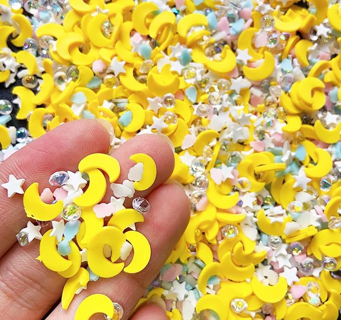 EHOPE Fake Sprinkles Resin Sprinkles Fake Candy Sprinkles Clay Sprinkles Polymer Sprinkles Polymer Clay Slices for Nail Art DIY Crafts Cake Phone Case(40G-Moon+Zuan-22)