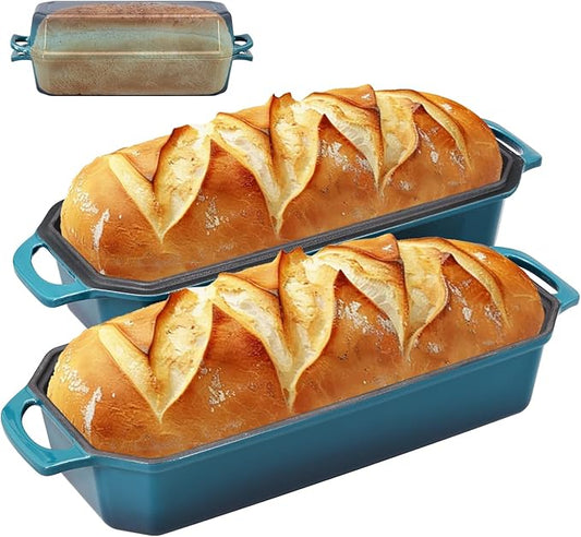 Bread Pan Cast Iron Loaf Pan with Lid Bread Loaf Pan 13x5 Inch Enameled Cast Iron Sourdough Bread Pan,DarkCyan