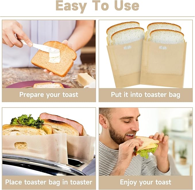 QTLCOHD 24 Pack Toaster Bags, Reusable Nonstick Toaster Grilled Cheese Bags Sleeves, Fiberglass Heat Resistant Sandwich Bag for Snacks Bread