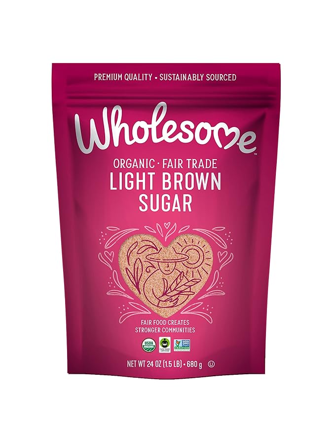 Wholesome Sweeteners 24-Ounce Organic Light Brown Sugar, Fair Trade, Non GMO, Gluten Free & Vegan, Sugar for Baking and Glazing, 1 Pack