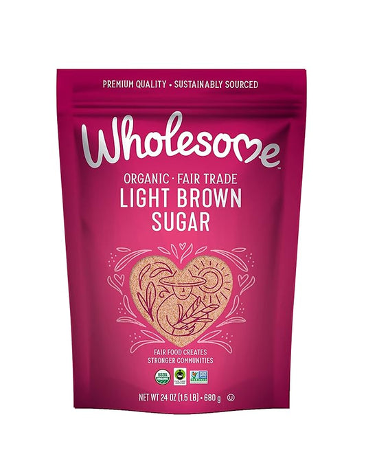 Wholesome Sweeteners 24-Ounce Organic Light Brown Sugar, Fair Trade, Non GMO, Gluten Free & Vegan, Sugar for Baking and Glazing, 1 Pack