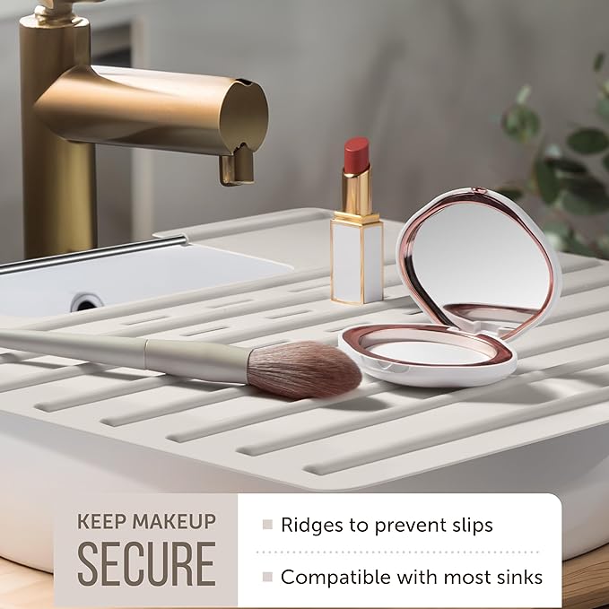 Maplefield Sink Topper Bathroom Sink Cover - 22 x 2 x 2 in, Taupe - Heat Resistant Silicone Mat & Counter Protector - Keeps Counter Area Clean from Makeup