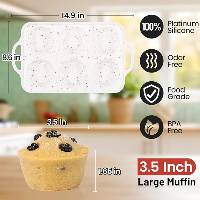 CAKETIME Large Muffin Pan Jumbo with Metal Frame 3.5 Inch Silicone Muffin Pan Nonstick 6 Cups for Baking Jumbo Muffin, Frittatas, Jumbo 1 Pack