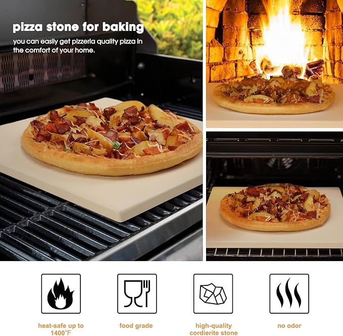 12x12 inch Pizza Stone,for RV Oven and Grill,square baking stone, cordierite pizza stone,for Pizza,Bread, Pie, BBQ, Durable and Safe, Give away Plastic Scraper