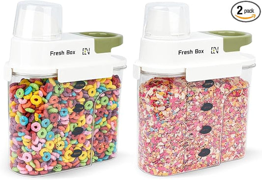Cereal Storage Container 2Pack,61oz/1.8L Airtight Food Storage Containers With Lids,Organizers Storage With Measuring Cup for Beans,Sugar,Rice,Nuts,Snacks,Pet Food,Candy