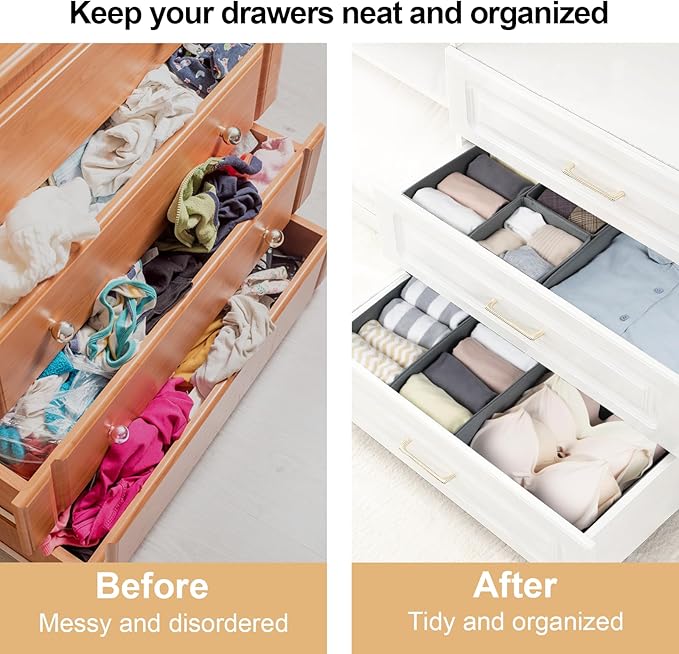 16 Pcs Drawer Organizer,Fabric Closet Organizer and Storage Baskets,Foldable Drawer Divider for Clothing,Sock,Ties,Underwear Drawer Organizers,Cabinet Storage Boxes (Gray)