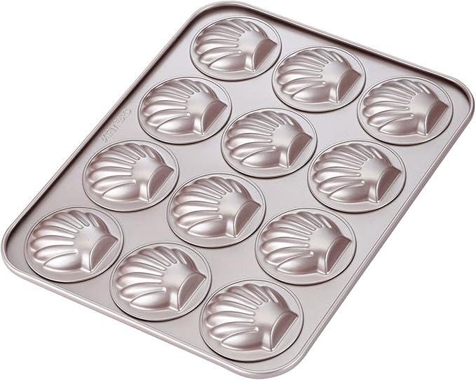 CHEFMADE Madeleine Mold Cake Pan, 12-Cavity Non-Stick Scallop Madeline Bakeware for Oven Baking (Champagne Gold)