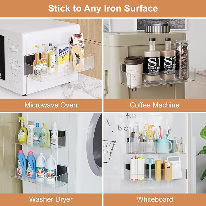 Magnetic Spice Rack for Refrigerator, Kitchen Organizer and Storage Shelf, Clear(2 Pack)