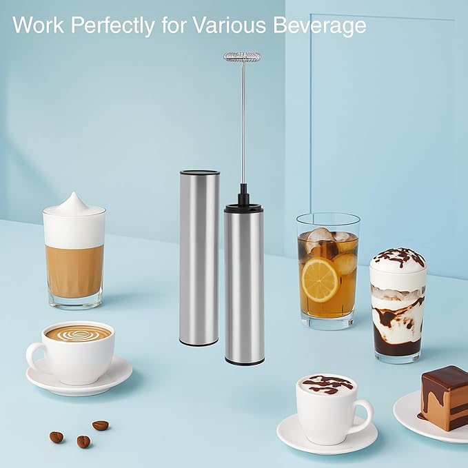 Rechargeable Milk Frother Battery Operated,2-Speed Portable Travel Frother,Electric Milk Foamer Coffee Frother for Latte, Cappuccino, Hot Chocolate Drink Mixer with Double Mini Whisks and USB Cable
