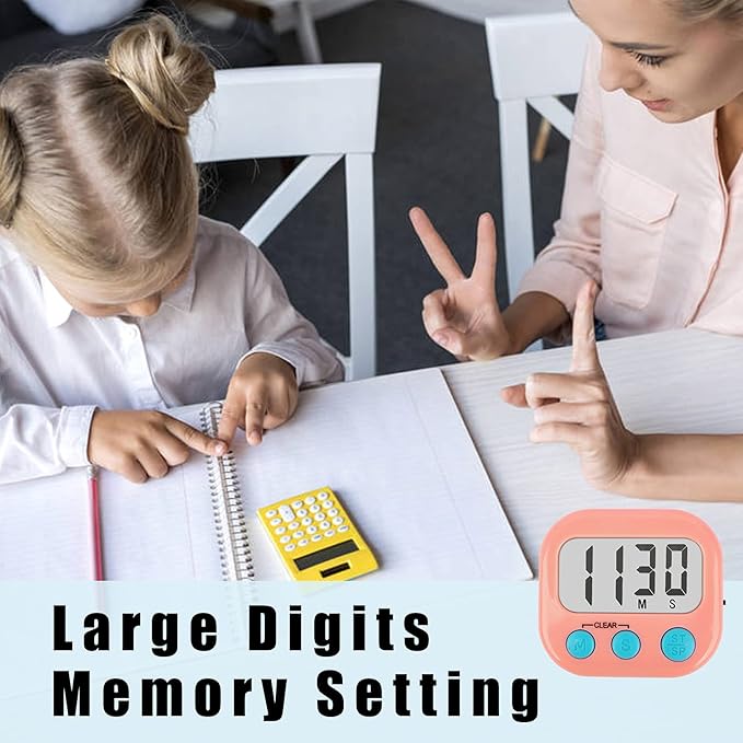 2 Pack Kitchen Timers Loud Ring Digital Timers for Cooking Magnetic Pink