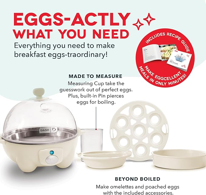 DASH Rapid Egg Cooker: 7 Egg Capacity Electric Egg Cooker for Hard Boiled Eggs, Poached Eggs, Scrambled Eggs, or Omelets with Auto Shut Off Feature - Cream