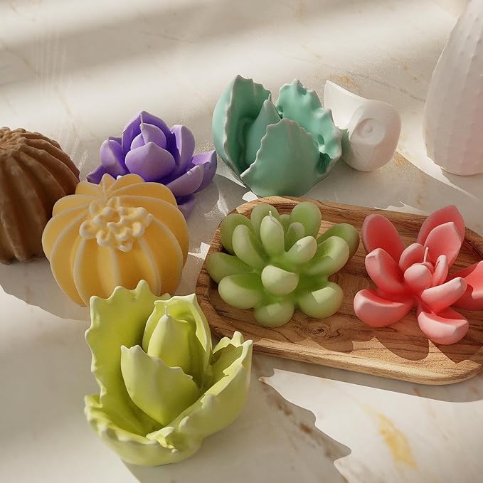 Succulent Candle Mold 16 Pcs - Resin Casting Mold for Jewelry, Clay, and Candle Making - 3D Silicone Craft Supplies