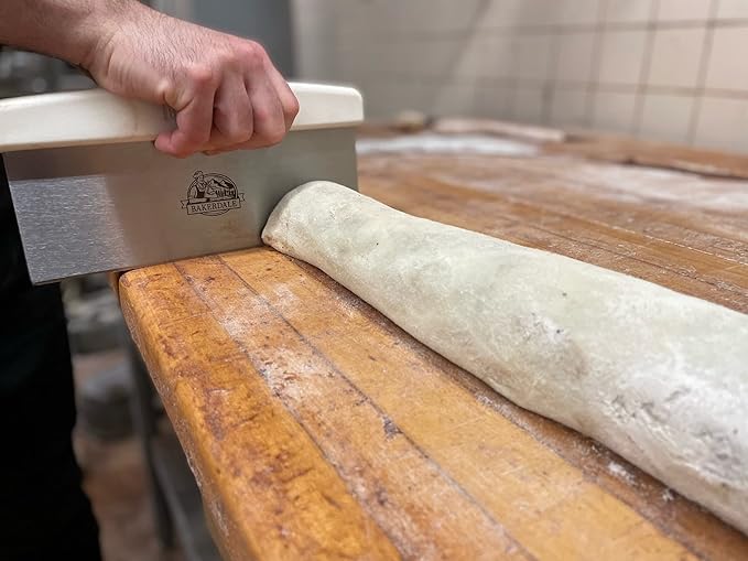 Bakerdale Large Bench/Dough/Cake Scraper, Icing Smoother Spreader, 10-inch Long Stainless Steel Blade, with white Polypropylene Handle