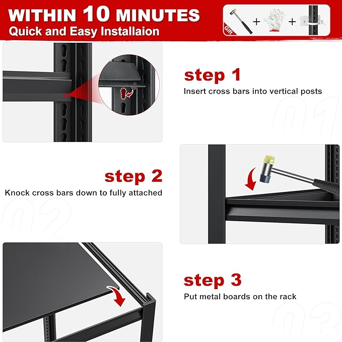 REIBII Storage Shelves, 55.1" W Garage Shelving Heavy Duty, Shelving Unit Load 3500LBS, Adjustable 6-Tier Metal Shelving for Commercial Pantry, Warehouse, Basement, 55.1" W x 25.8" D x 84.1" H
